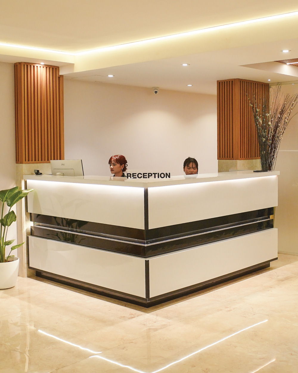The hotel reception desk